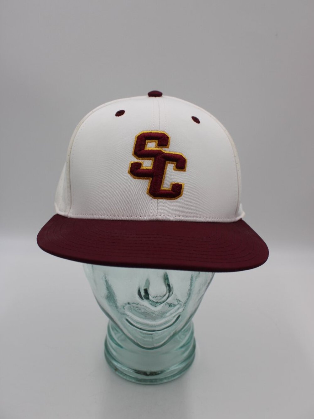 The Game SC Fitted Hat Size Large White & Maroon Baseball Sports Breathable